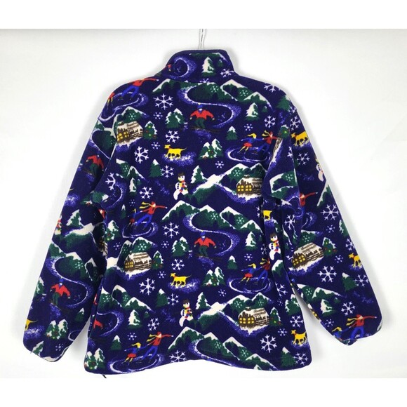 Vintage LL Bean Fleece Jacket 1/4 Snap Womens Medium Holiday Winter Snowman Ski - Picture 2 of 5